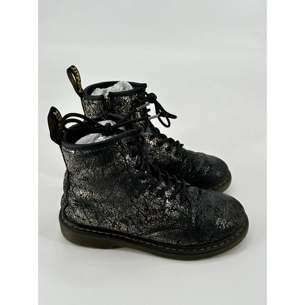 Lot of 2 Dr Martens 1460J Black Leather & Metallic Mid Combat Boot Junior Size 3
